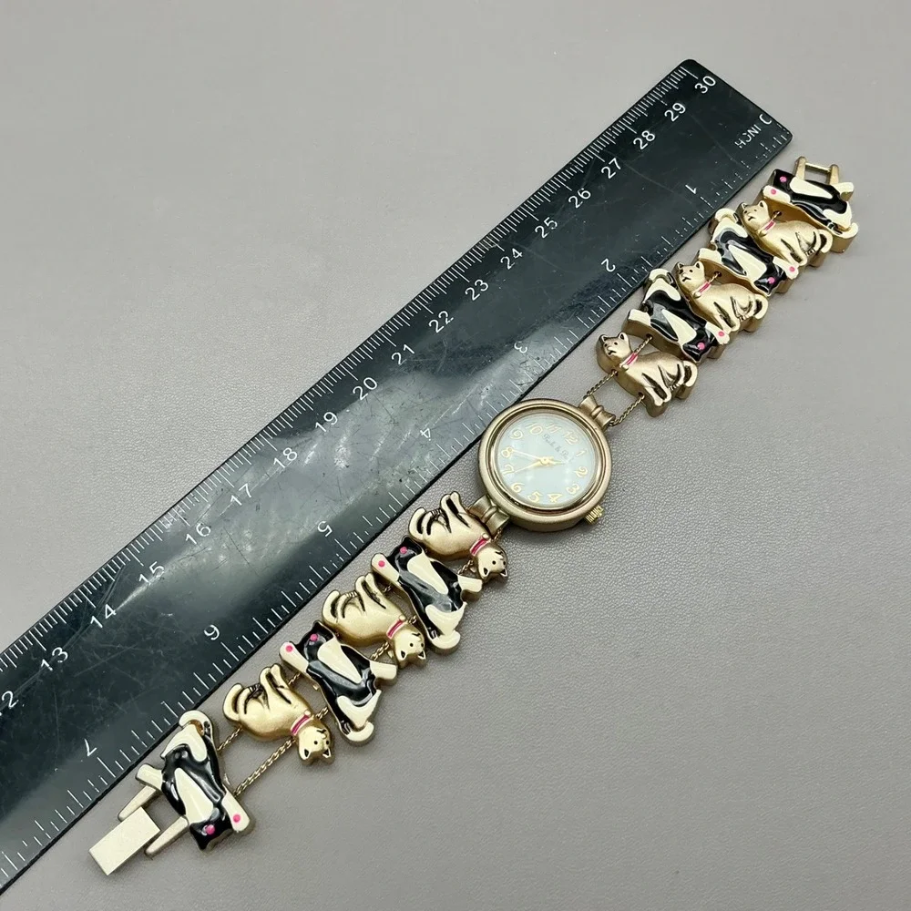 Peek & Peek Watch Women's Cat Kitty Gold Tone Enamel Novelty 30mm NEW BATTERY